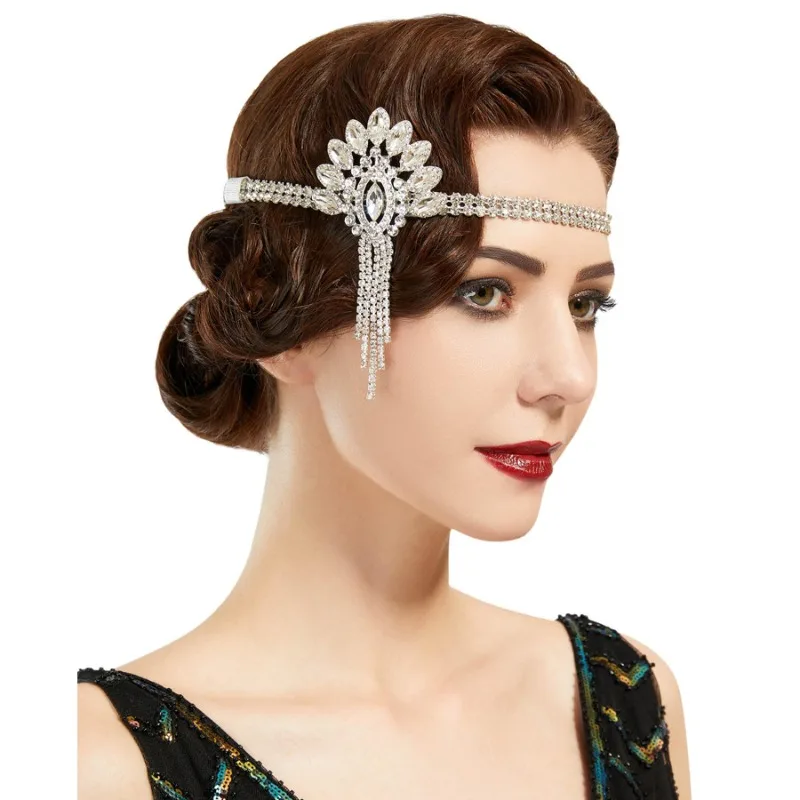 Head Jewelry Flapper Headband Retro Vintage Rhinestone Alloy for The Great Gatsby Cosplay Carnival Women\'s Costume Jewelry