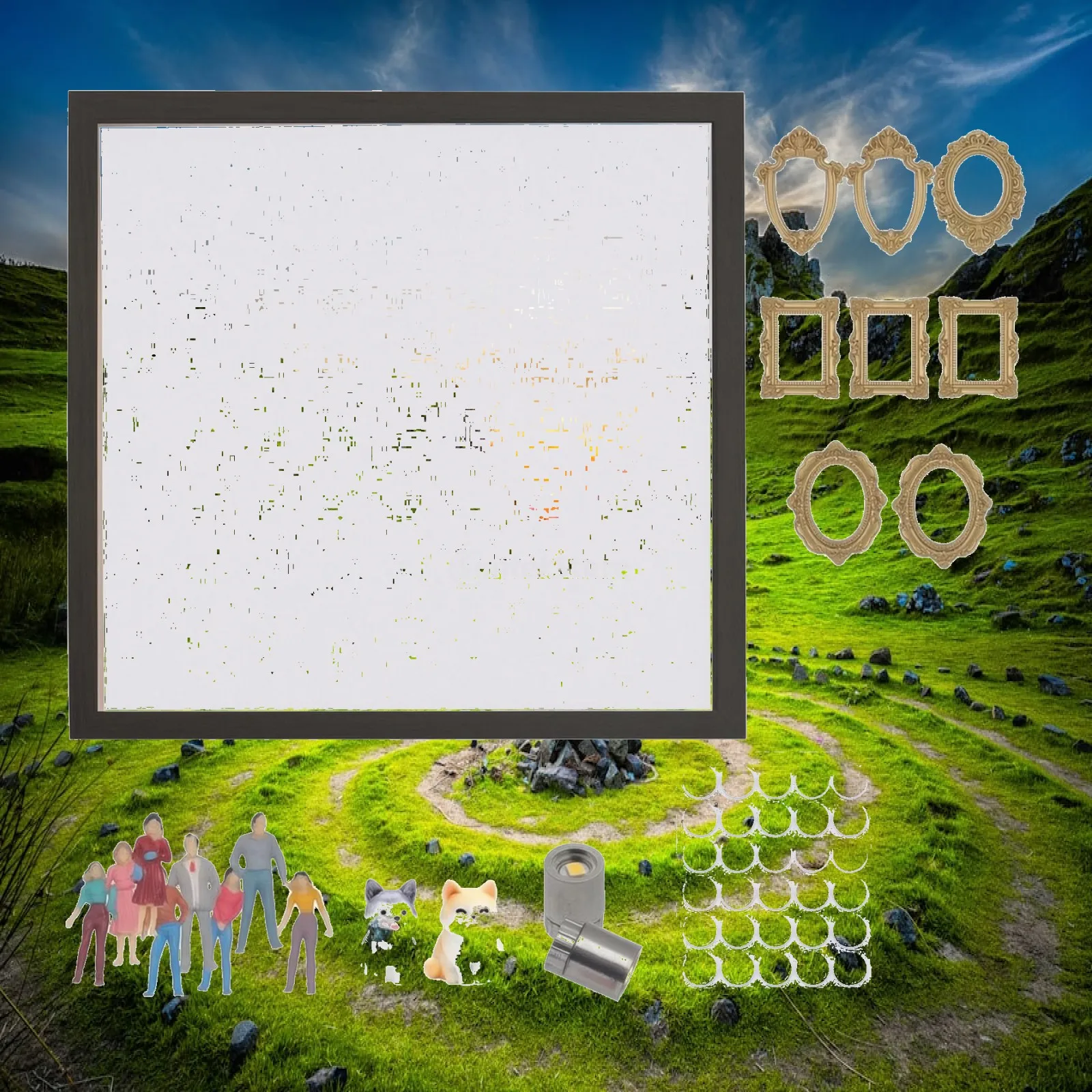 3D Shadow Box with Lighting Components Pet-Themed Mini Museum Display Kit with Figures Miniature Scene Craft Kit Illuminated