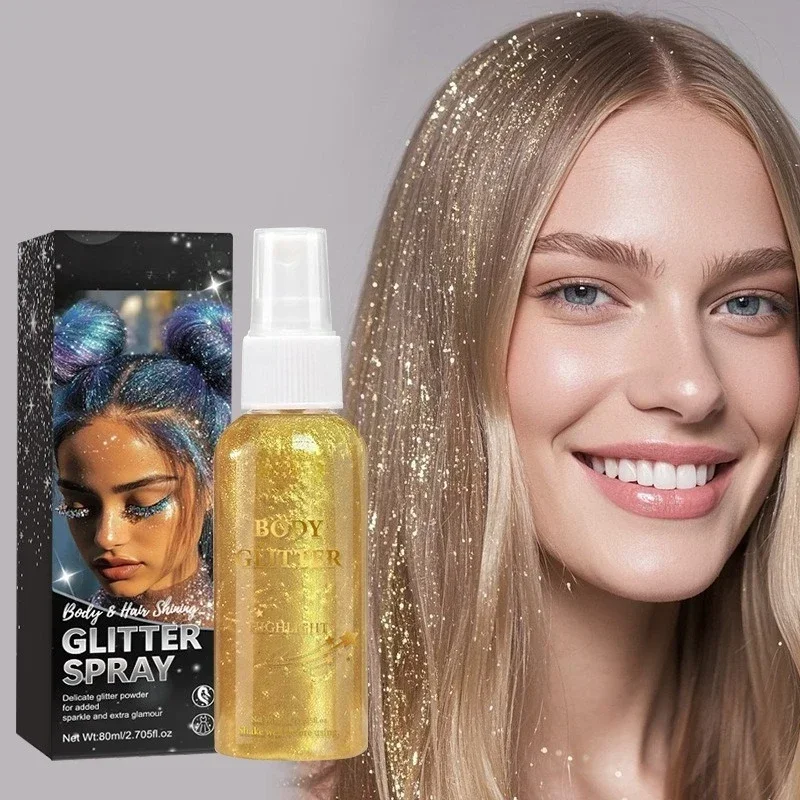 液体全身グローボディハイライター 防水 長持ち フェイスボディヘアスプレー メイクアップ 4色 シャイニーグリッタースプレー コスメ