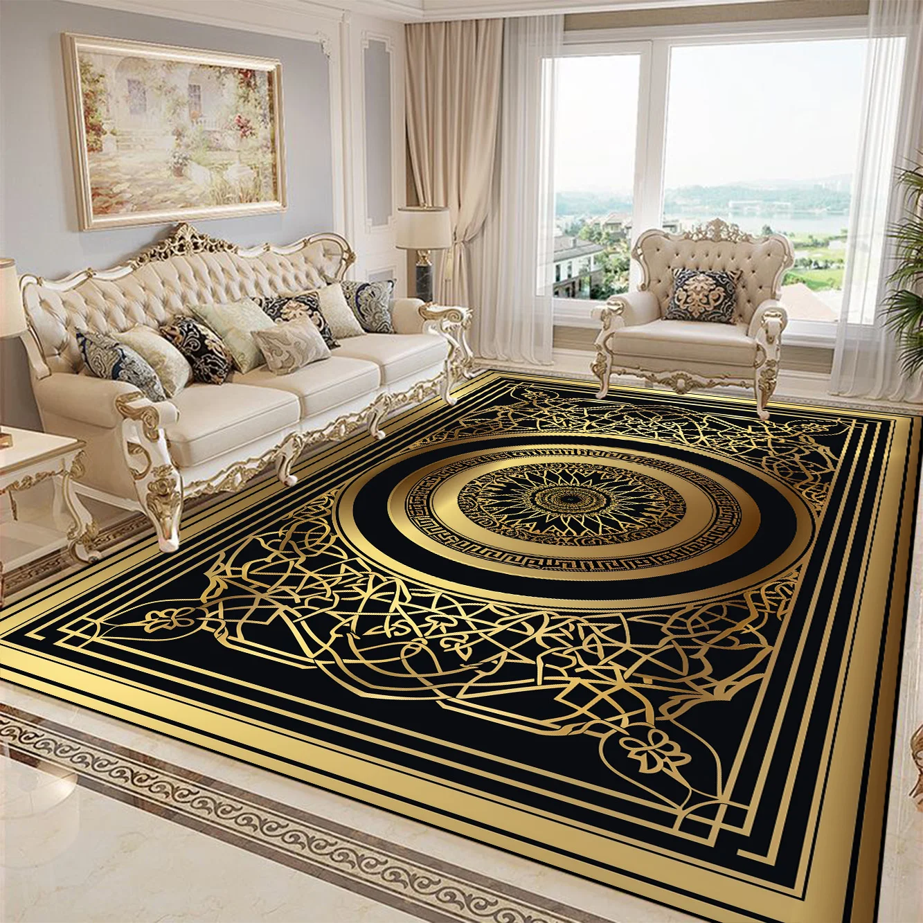 Golden Large Living Room Rug European Style Home Decoration Luxury Parlor Carpet Non-slip Room Tapis Coffee Tables Mat Tapete 러그