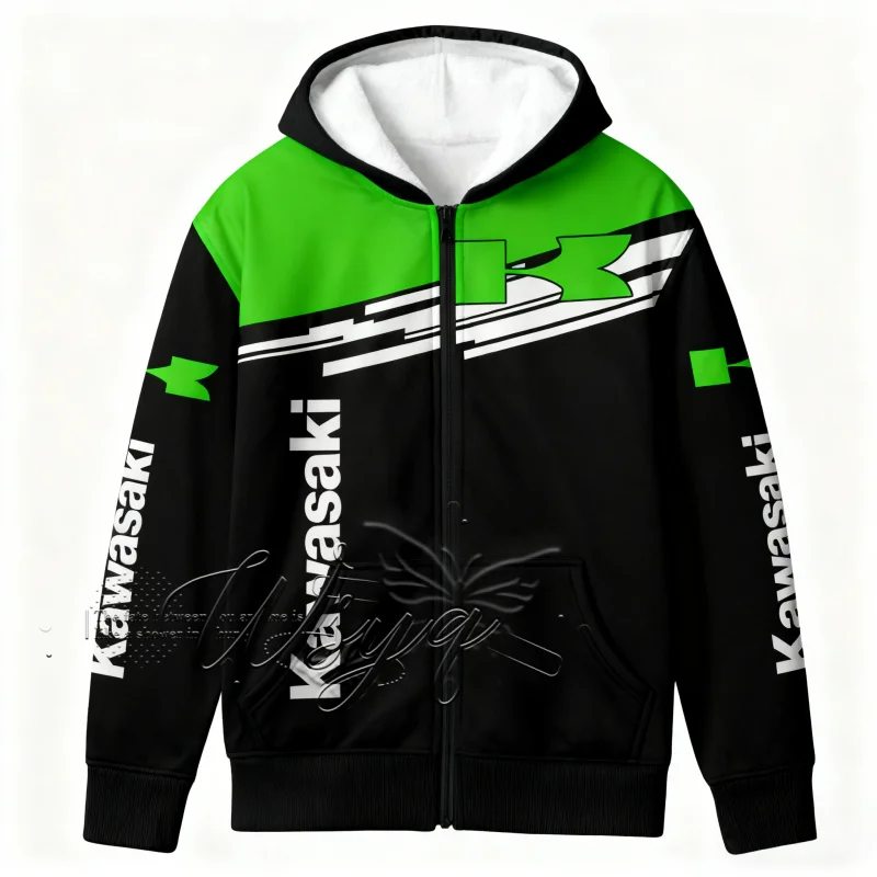 

25/26 Kawasaki Hot Selling Classic Zipper Hoodie Autumn and Winter New Men's Motorcycle Running Riding Sports Casual Thick Top