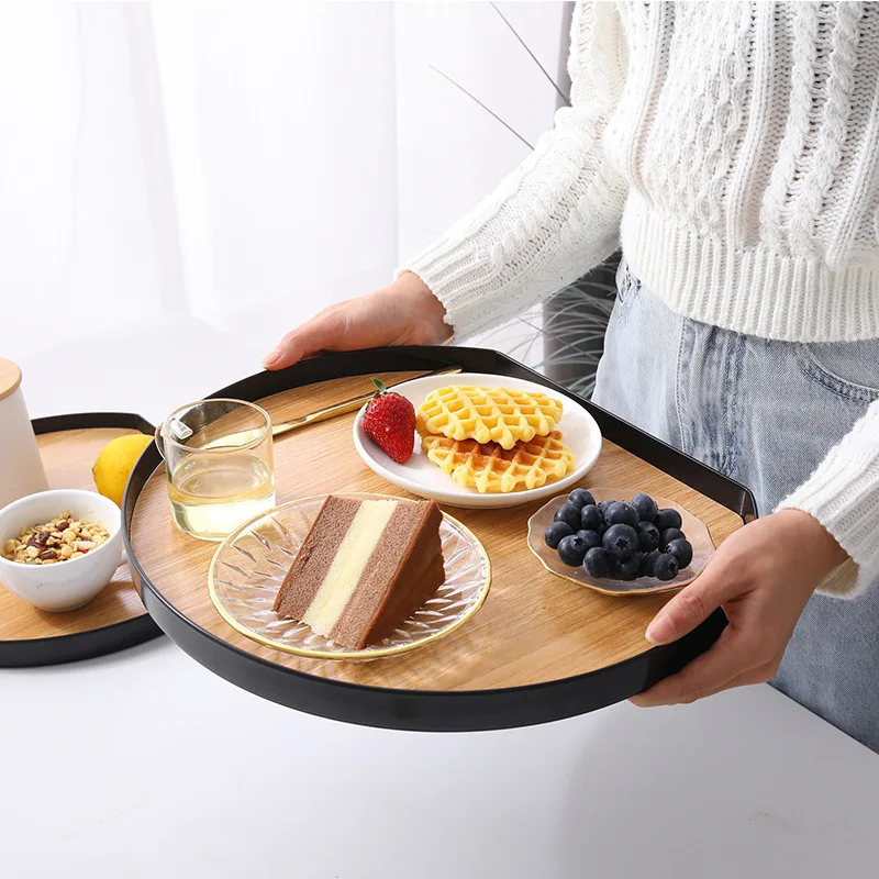 

Wind Semi-circular Imitation Wood Grain Melamine Tray Fruit plate Tea Bread Plate Snack Dinner Storage