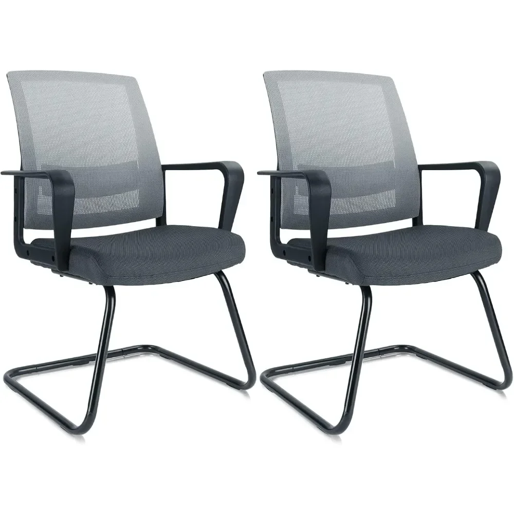 Office Guest Chair with Lumbar Support and Mid Back Mesh Space for Reception Conference Room Gray 2 Pack, Waiting Chair