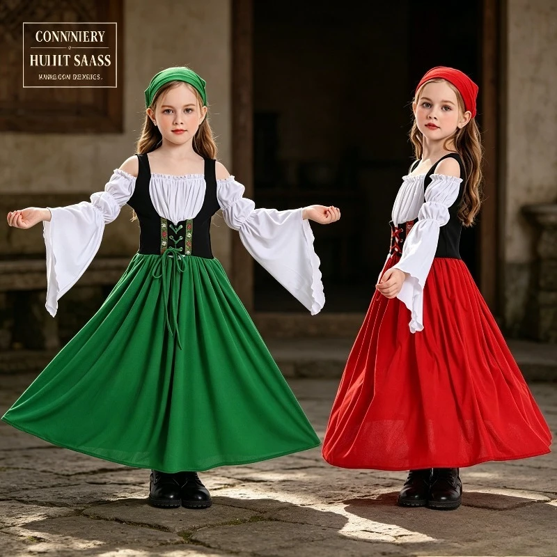 

Children's Medieval Farm Girl Halloween Costume Munich Beer Festival Long Dress Beer Festival Long Dress