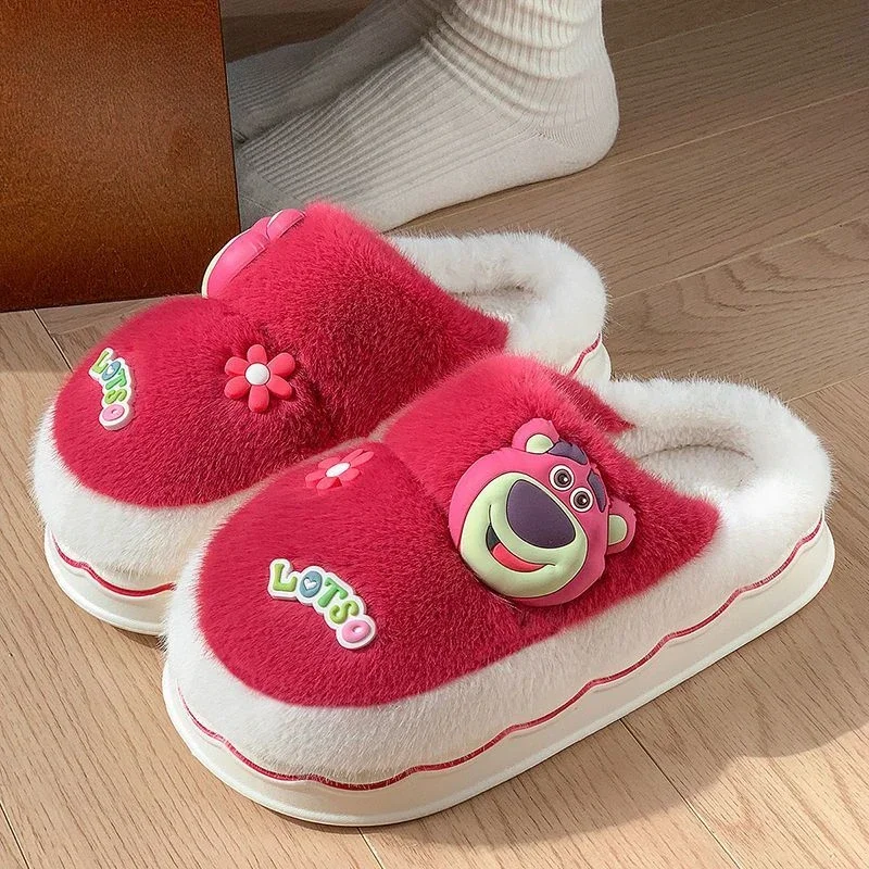 Disney Alien Lotso cute women's winter comfortable, soft, lightweight, non-slip, wear-resistant home warm plush cotton slippers