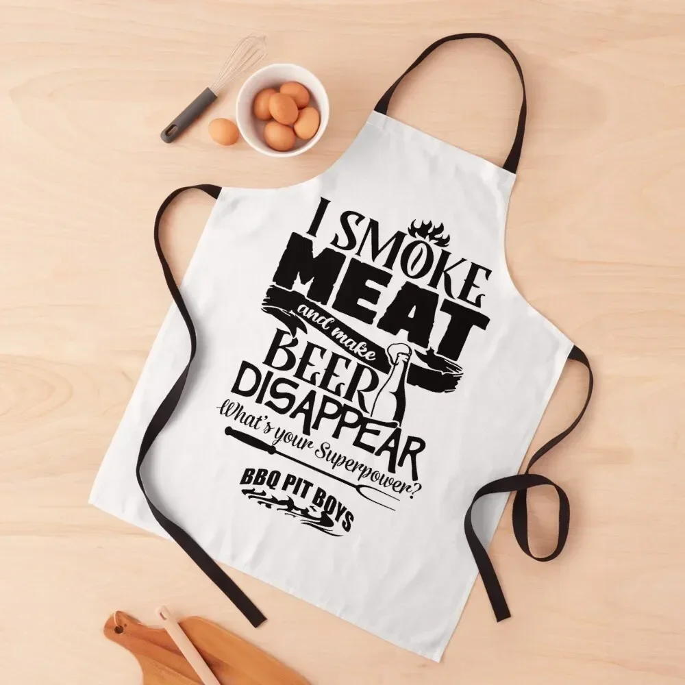 

I Smoke Meat And Make Beer Disappear Bbq Pit Boys Black Apron Chef Accessory Kitchen Household Items For Man Apron