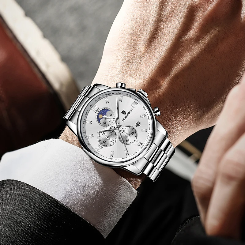 LIGE 2025 TOP Luksusowe Męskie Zegarki Modne Wodoodporne Świecące Zegarki z Datą Stal Nierdzewna Kwarcowy Zegarek na Rękę Męski reloj hommes