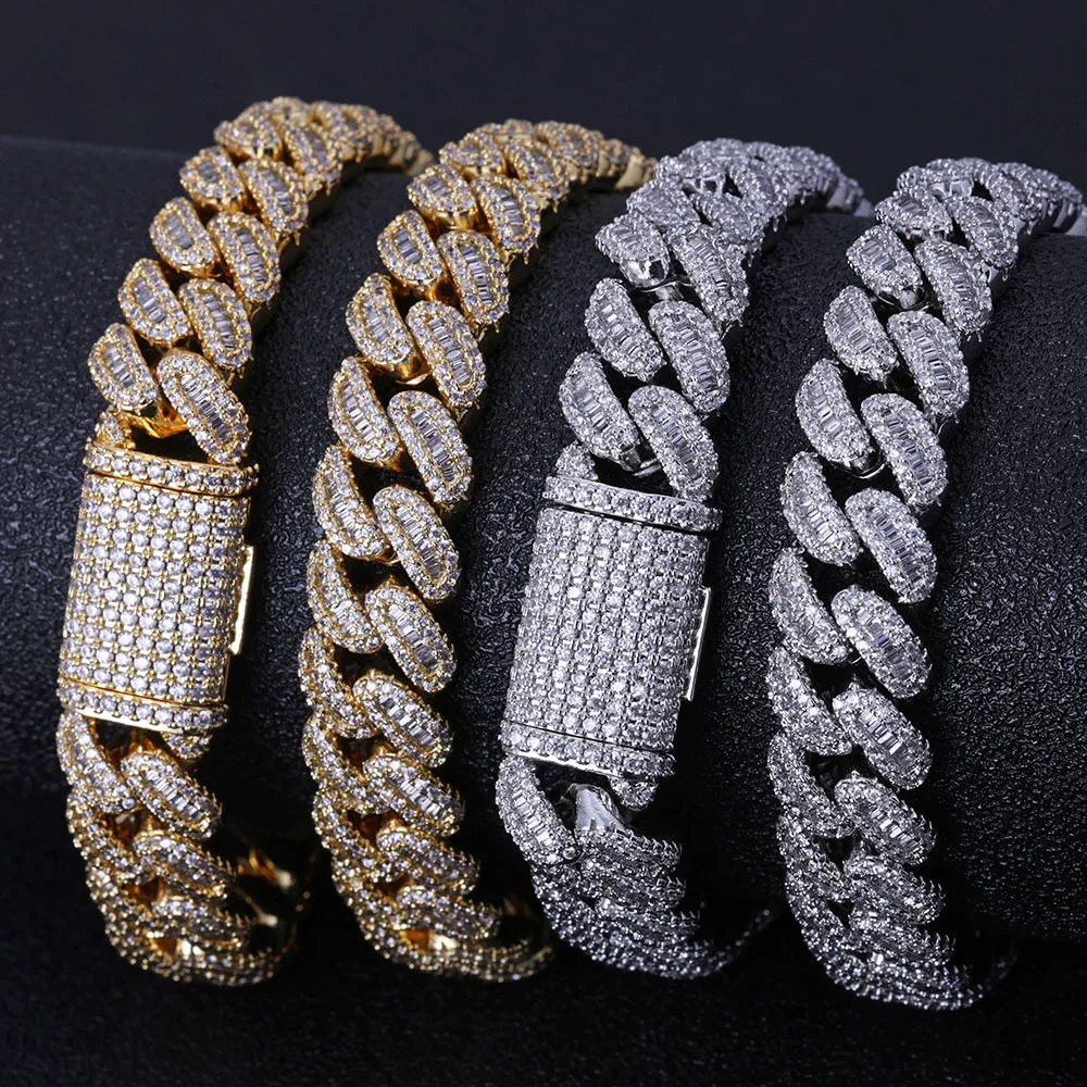 Hip hop Cuban Bracelet 5a Zircon Miami Cuban Chain Jewelry Full Diamond T-Square Diamond Mixed Inlay Jewelry 18K Gold Plated