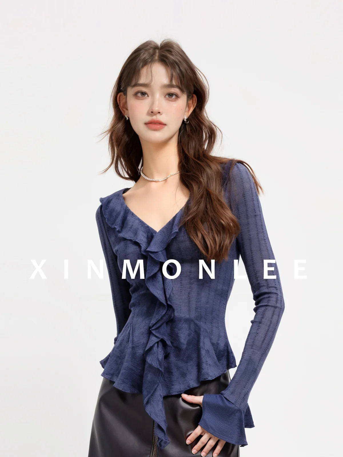 

Фиолетовый винтажный облегающий топ ort irt V-ne Bell Sve French Sle, женский топ премиум-класса Quali Xinmon, осеннее новое поступление