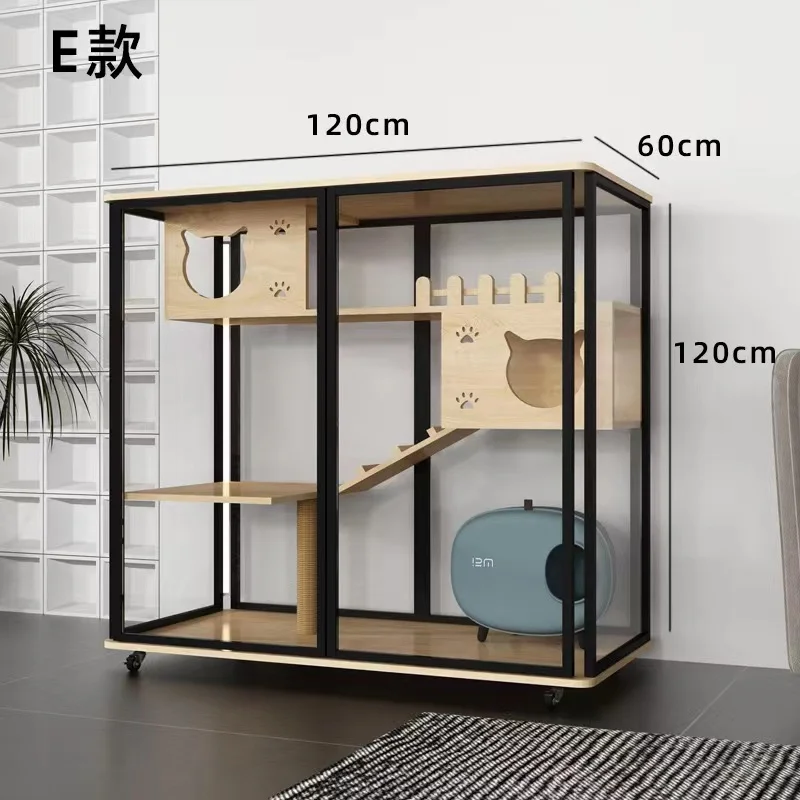 Cat Villa Large 360 degree view glass cat cage display cabinet luxury double-storey cat villa transparent glass cat room