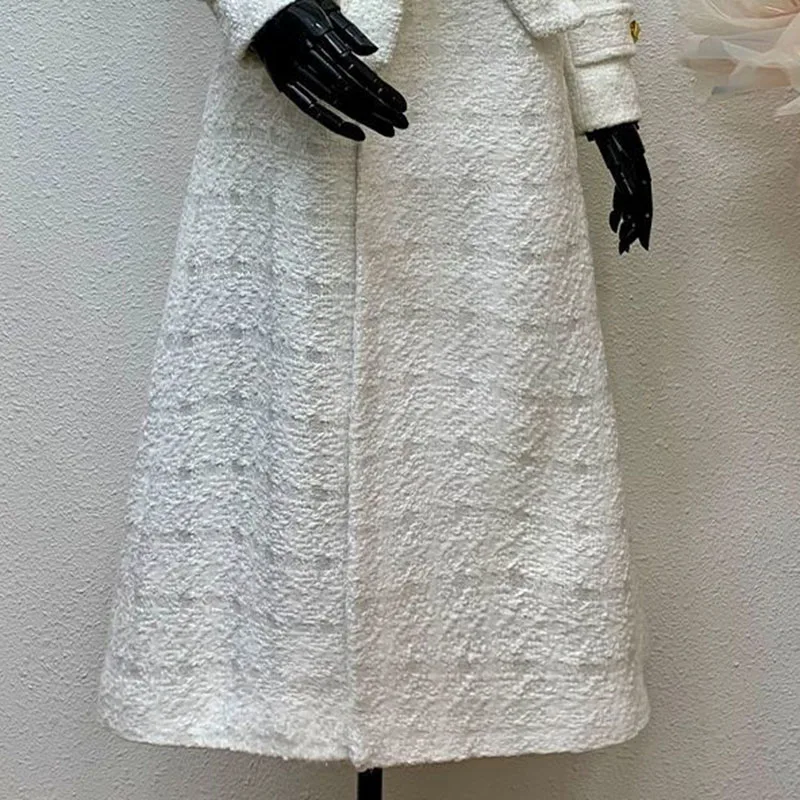 White Women Overcoat 2025 New Fashion elegant lapels Women's Trench Coat Thickened Winter High-Quality Women's Trench Coat H655