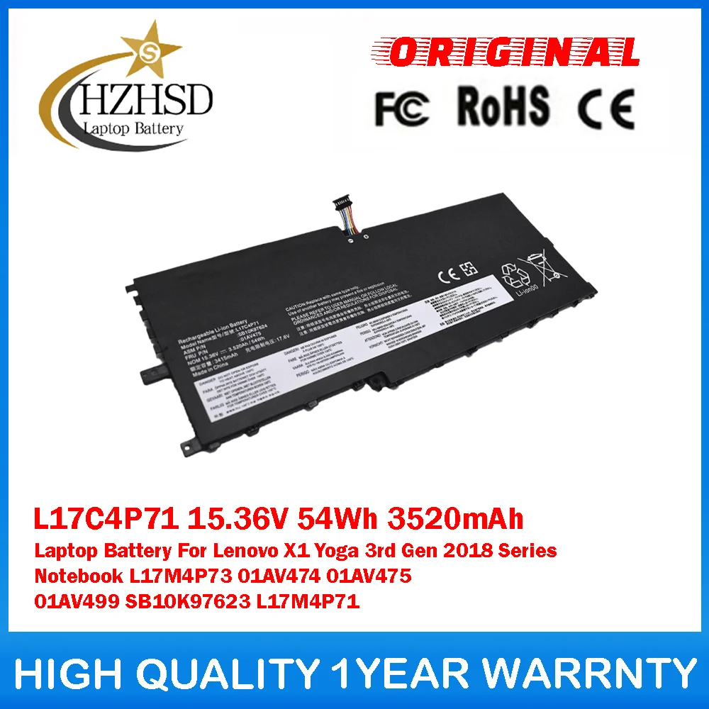 

L17C4P71 15,36 В 54 Втч 3520 мАч Аккумулятор для ноутбука Lenovo X1 Yoga 3-го поколения 2018 серии L17M4P73 01AV474 01AV475 01AV499