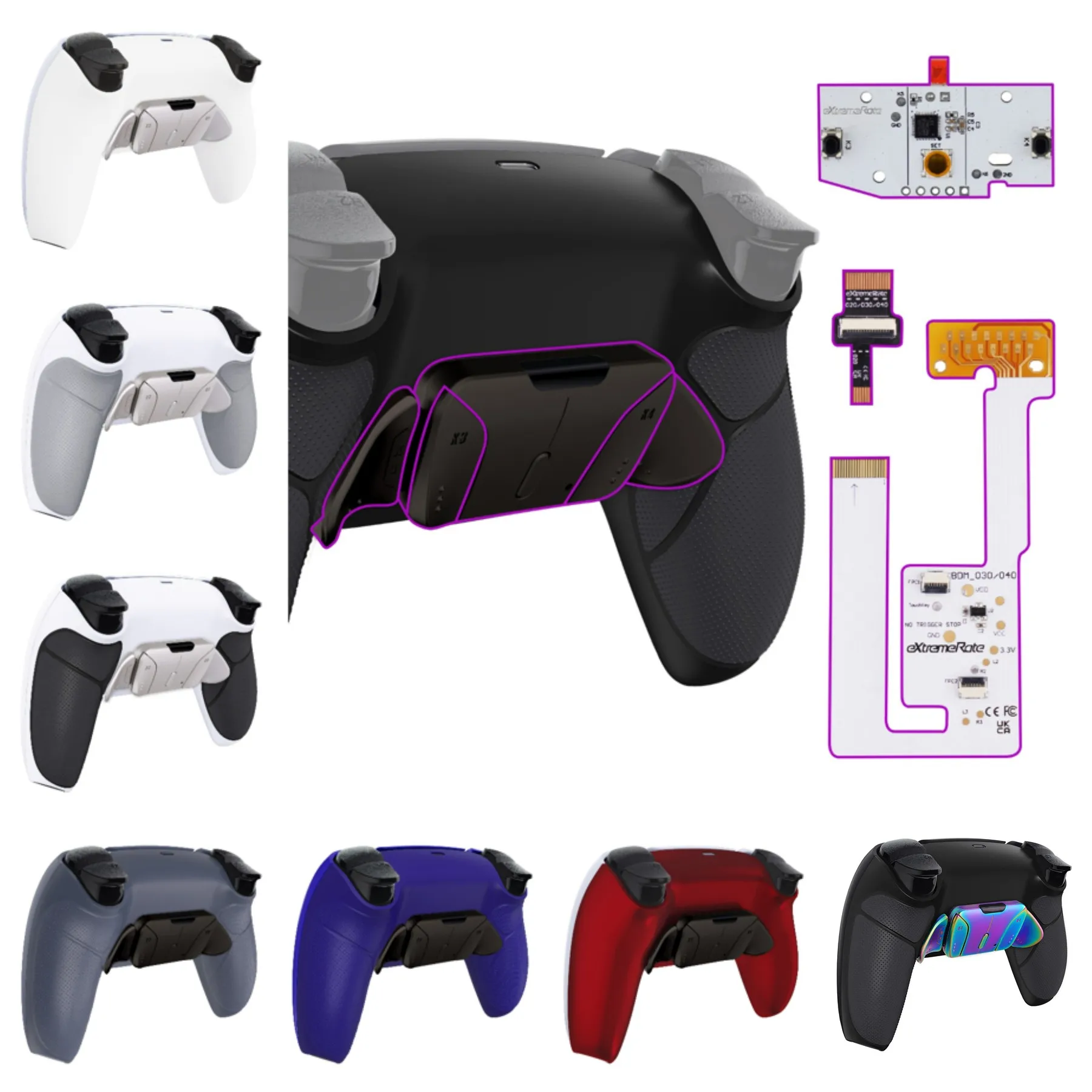 

eXtremeRate Real Metal Buttons Version RISE4 V3 Remap Kit for ps5 Controller BDM-030/040/050, Upgrade Board Back Shell Button