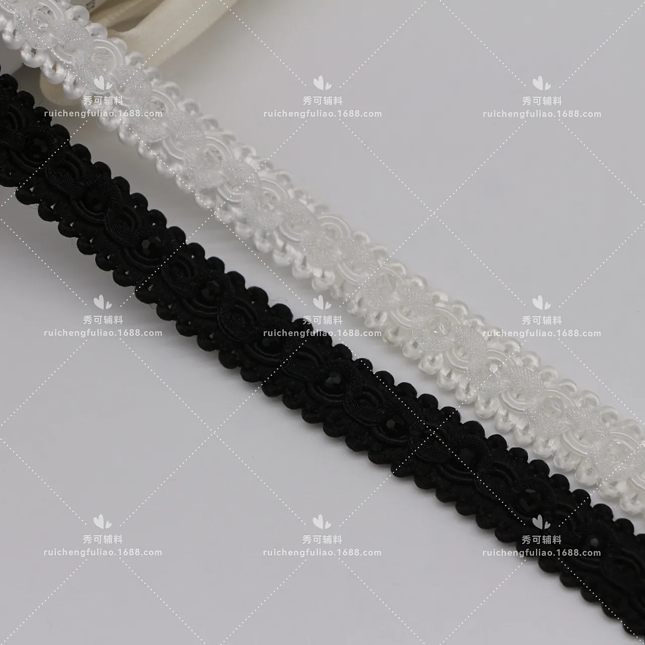 Black and White Handmade Beaded Crystal Ribbon Eight-character Lace Trim Coat Hair Accessories DIY Accessories