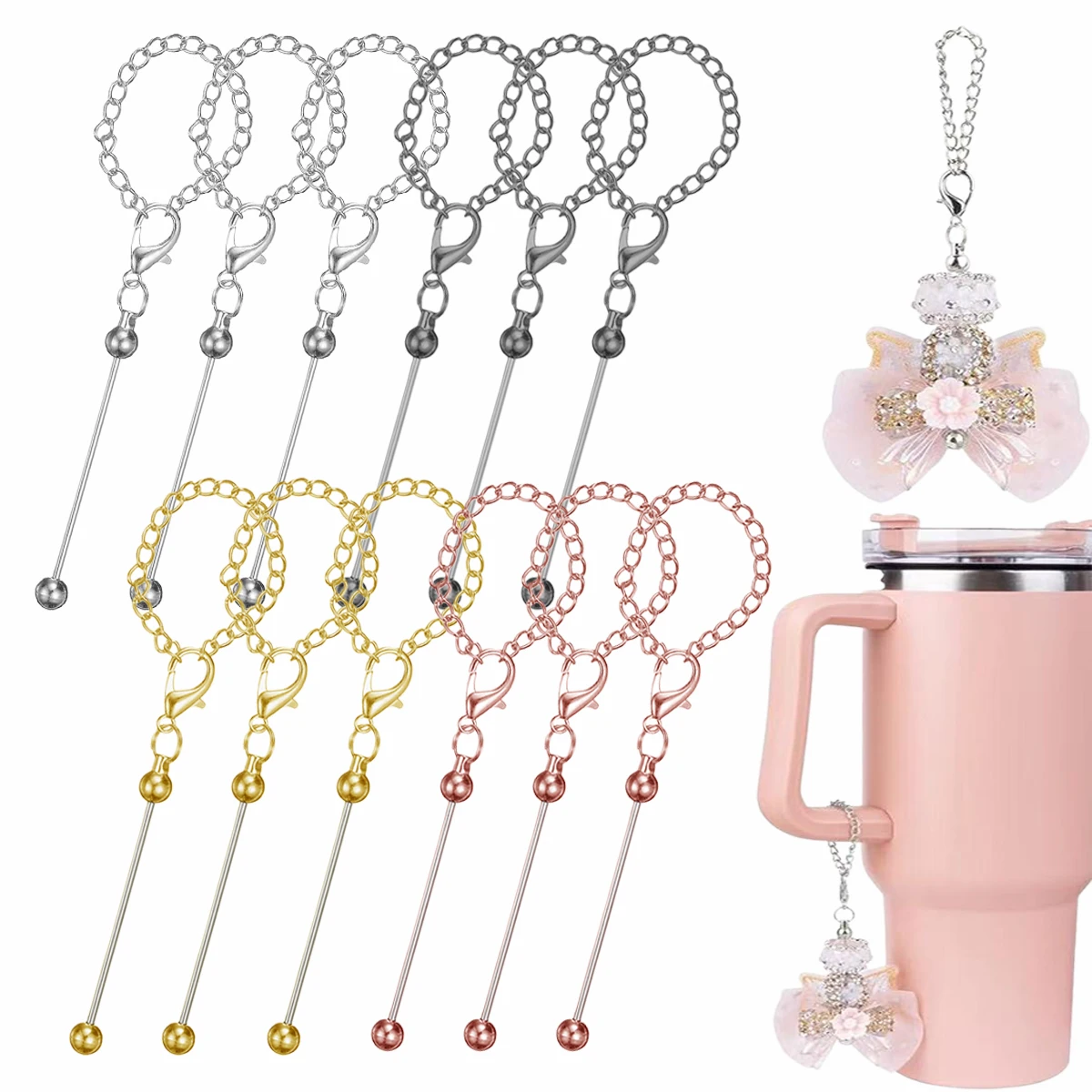 Lote de 10/20 llaveros con cadena de metal, llavero de aleación en blanco, adecuado para abalorios, manualidades, joyería, regalos, colgantes para botellas de agua