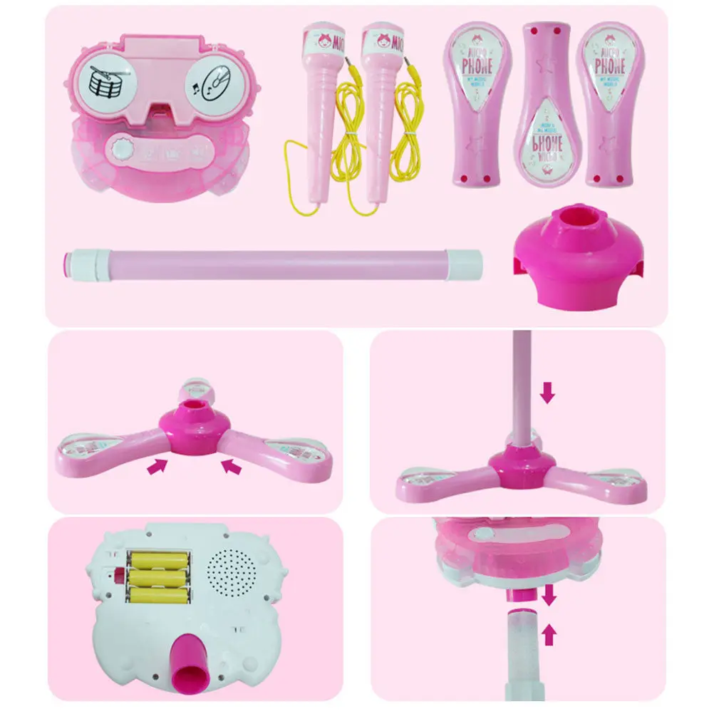 早期教育音楽歌唱マイクダブル面白い子供用マイクピンクバッテリーなし子供学習電子音楽