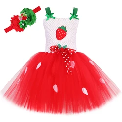 Toddler Girls Strawberry Costume Kids Fruit Theme Birthday Party Tutu Dress Girl Halloween Christmas Princess Dress Up Clothes