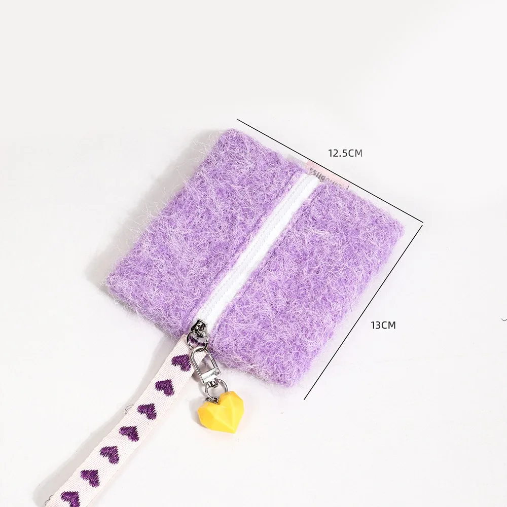 

Fashion Mini Plush Card Bags Square with Heart Pendant Travel Coin Purse Korean Ins Makeup Handbags Pouch
