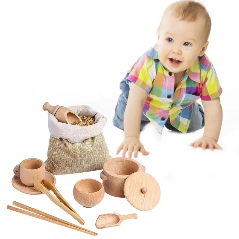 

Sensory Bin Tools Toddler Montessori Toys Set Of 8 Wooden Scoops And Wooden Tongs Fine Motor Learning Toy For Children Kids Aged