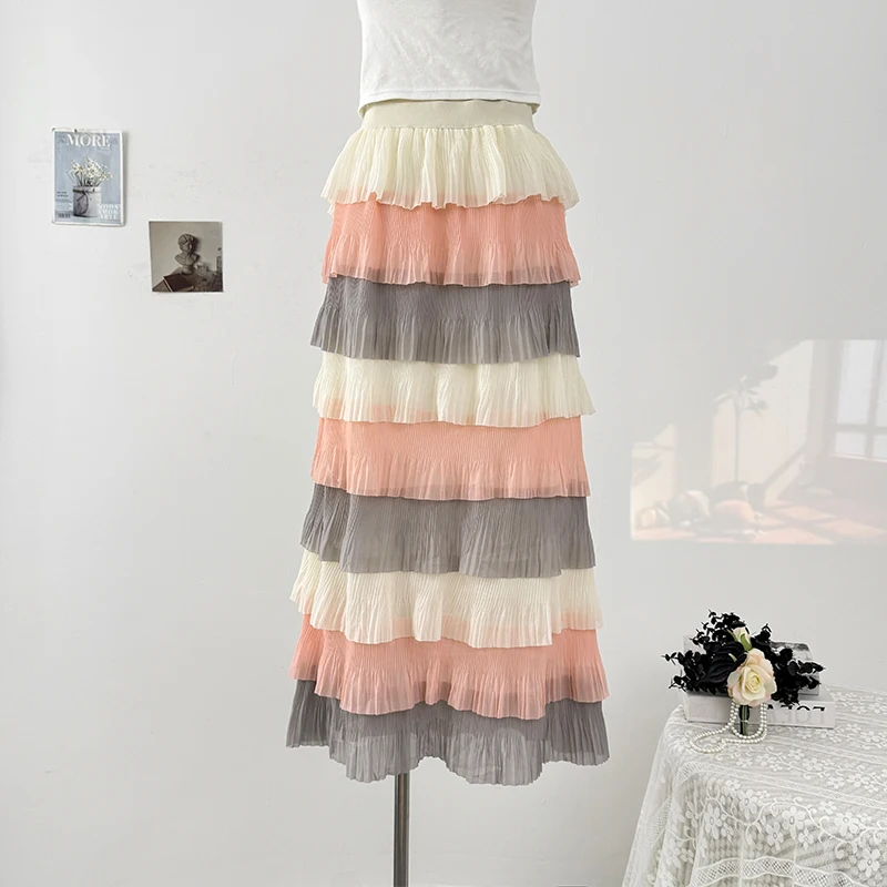 Fairycore Abito da ballo in chiffon a strati stile principessa Gonne Gonna a torta sottile elastica a vita alta Abiti estivi da donna per le vacanze al mare