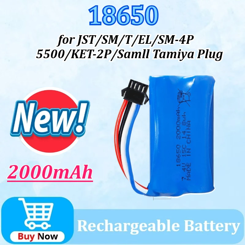 

7.4V 2000mAh 18650 2S Lipo Battery for SM/T/JST/5500/EL/KET-2P/Samll Tamiya Plug RC Toys Car Boat Parts Rechargeable Batteries