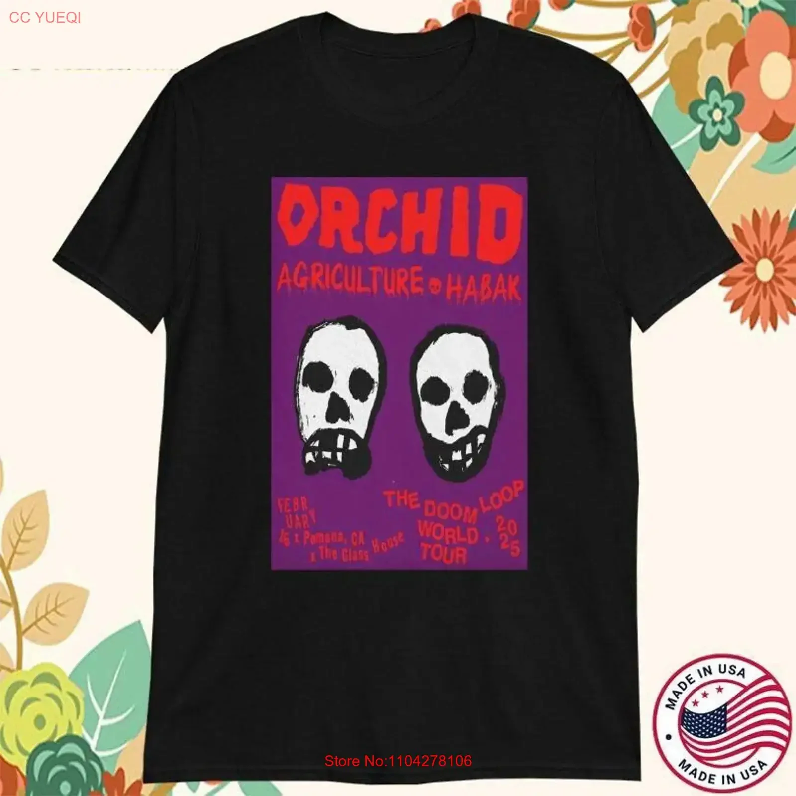 Camiseta Orchid Agriculture Habak Pomona CA World Tour 2025 LI1859, estilo vintage, lavada, transpirable, informal, con gráfico, estilo streetwear