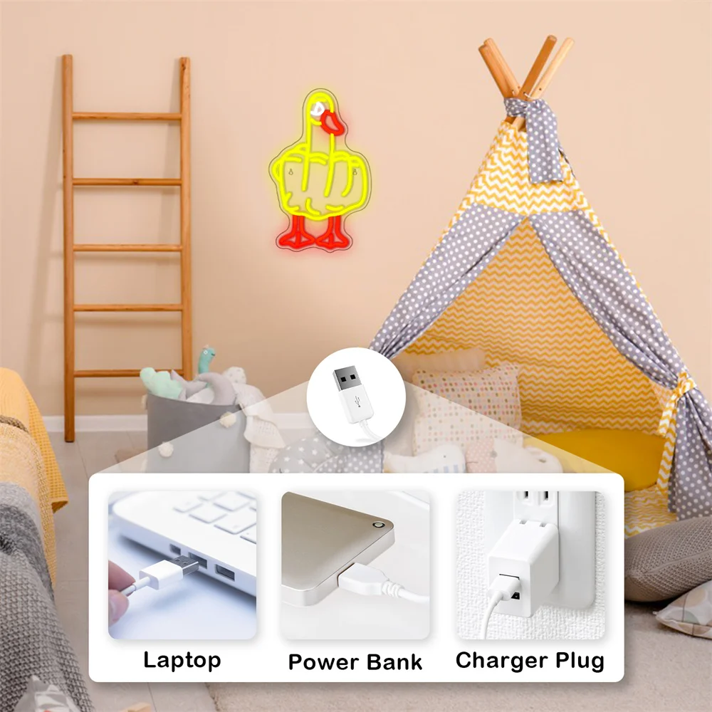 Imagem -05 - Duck Neon Sign For Wall Decor Anime Neon Light Alimentado por Usb Decoração do Quarto dos Meninos Sala de Jogos Bar Party Man Cave Shop Led