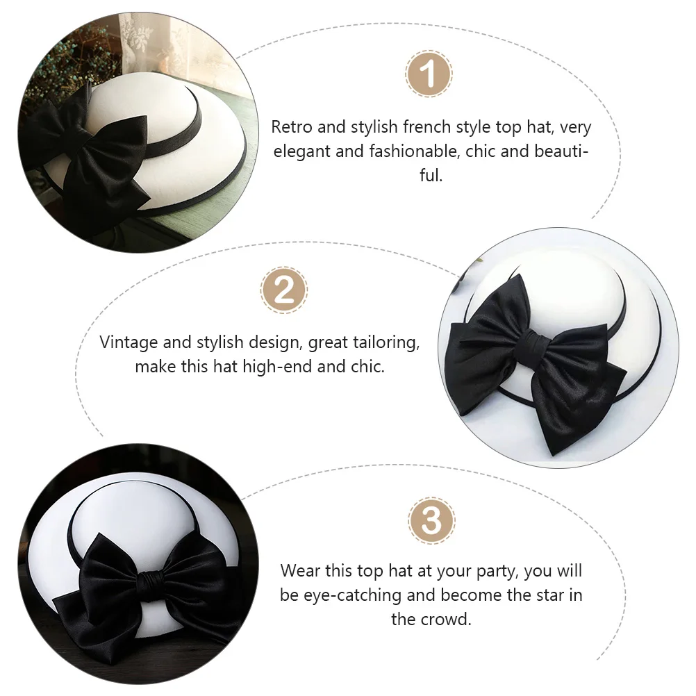 

1pc White French Hat Banquet Hat Party Bowler Banquet Wedding Dinner Cap Dinner Party Cap Stylish Vintage Headwear