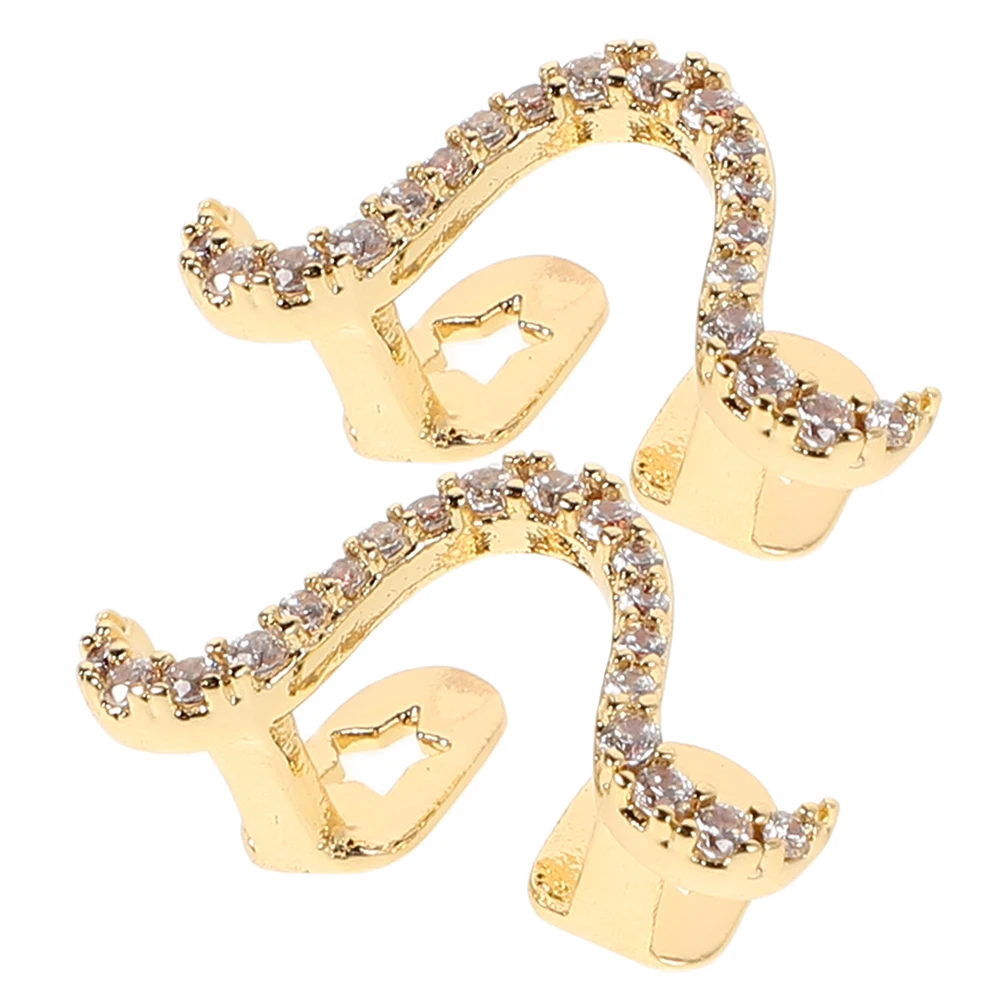 

2pcs Teeth Jewelry Elegant Rhinestones Prom Costume Golden Grills Fake Grill Comfort Fit Waves Design Mouth Accessories Teeth