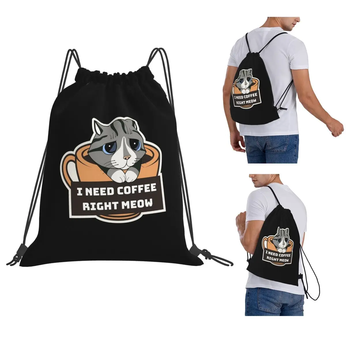 

Tullys Coffee Backpacks Fashion Drawstring Bundle Pocket Sundries Bag Book Bags for Man Woman School