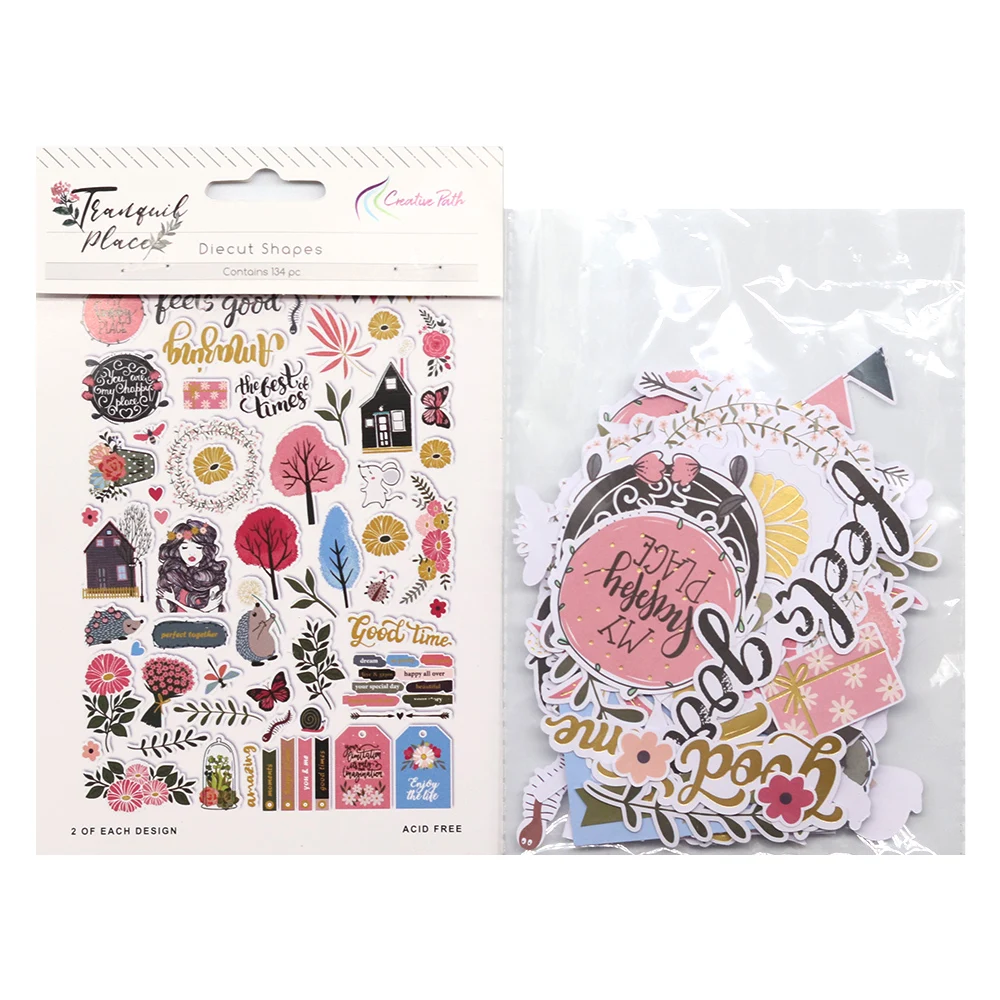 Creative Path 134-teiliges Goldfolien-Scrapbooking-Set mit rosa Blumen- und Baum-Papierstanzungen, Ephemera-Verzierungen für DIY-Journaling – Detail 7