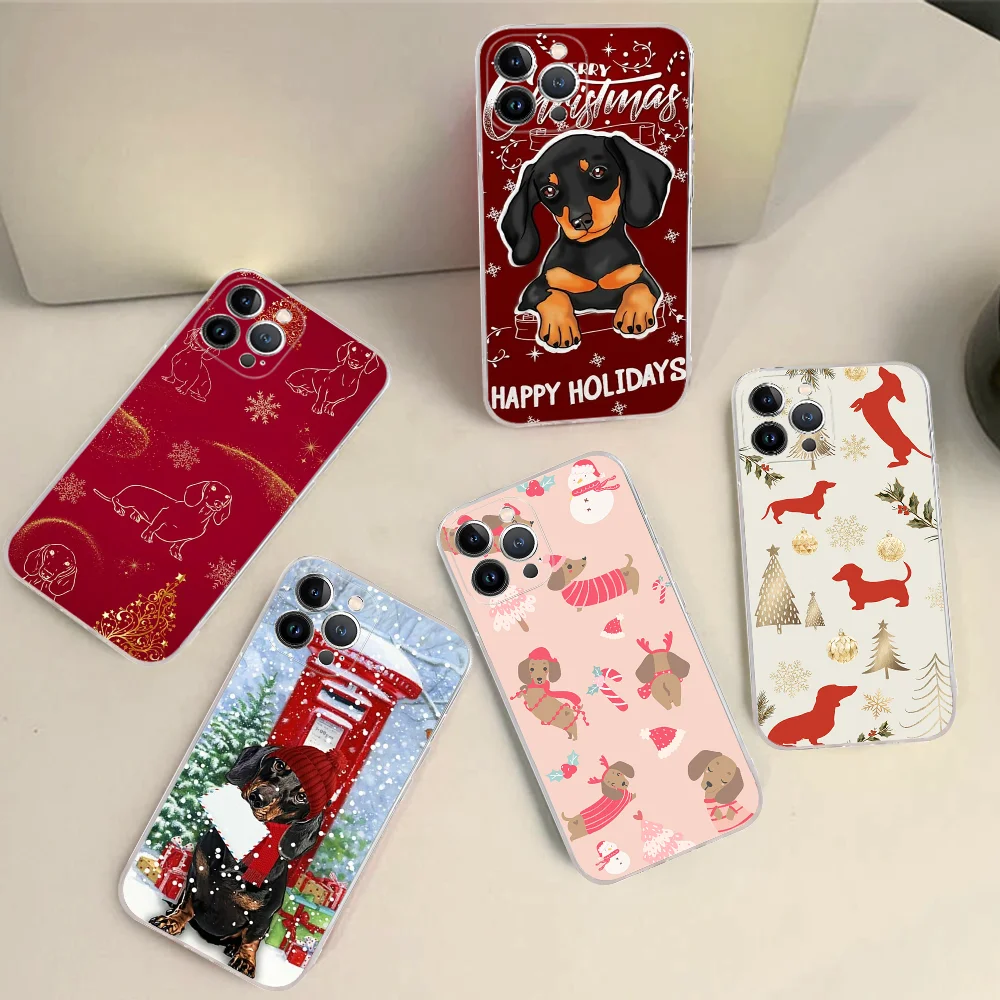 

Cartoons Dachshunds Christmas Phone Case Silicone Soft For Iphone 15 14 13 12 11 Pro Mini XS MAX 8 7 6 Plus X XS XR Cover