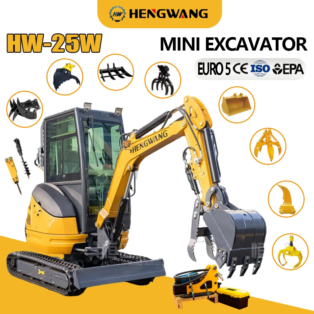 AC Cabin 2.5 Ton Mini Crawler Excavator Diesel Tractor Hydraulic Compact Excavators 2.5t Mini Bagger Construction Machinery