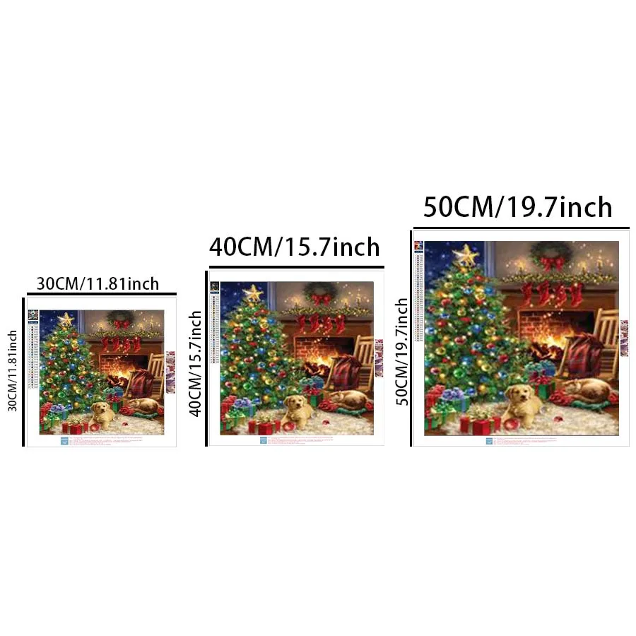1Pcs, 5D-DIY, Round Diamond Painting Set, Diamond Art, Christmas Tree, Fireplace, Animals, Home Decoration