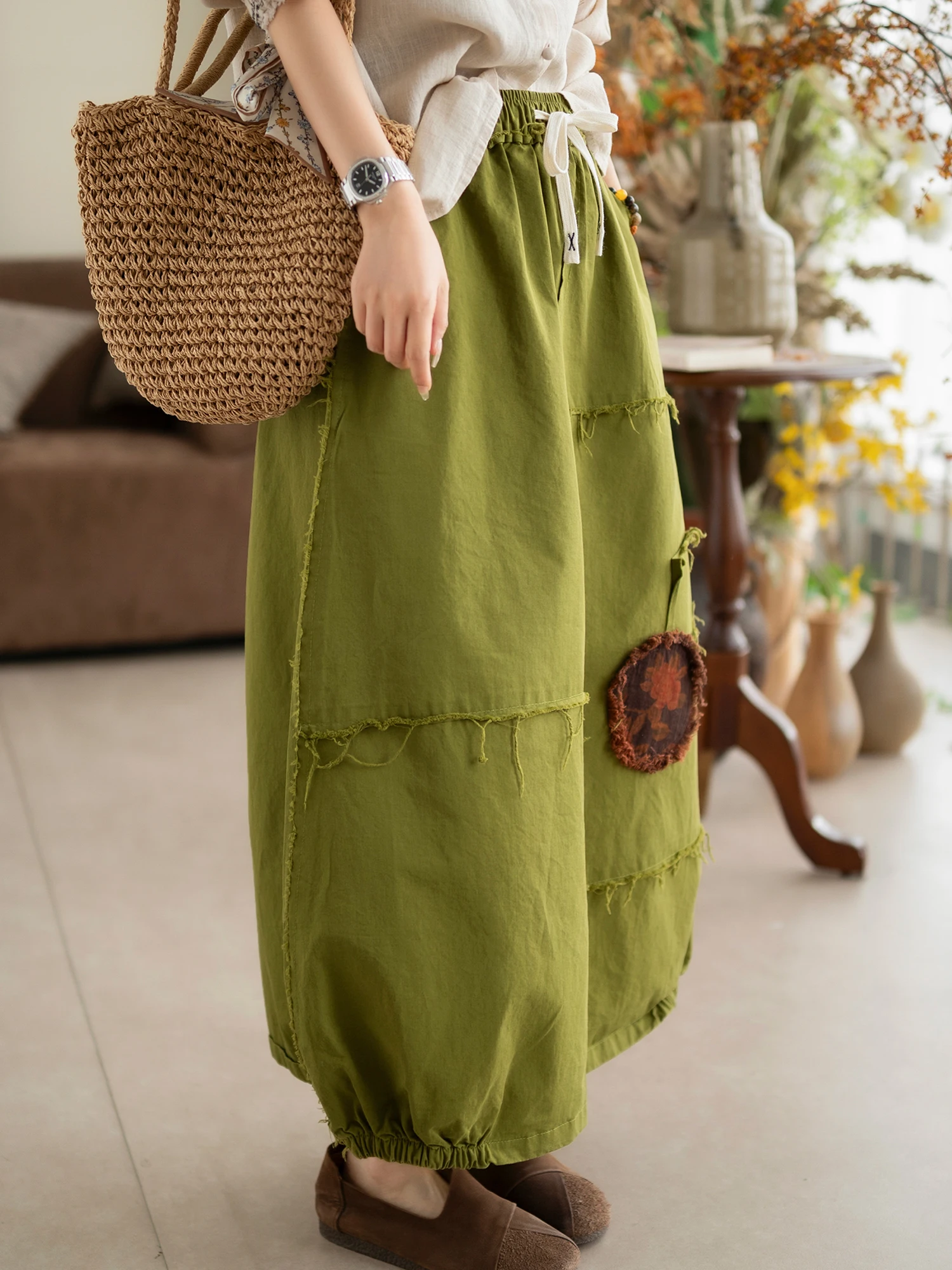 

Новая женская юбка миди Kyu в стиле ретро с оборками, эластичным поясом, из чистого хлопка, с лоскутным узором «Цветочный бутон», весенняя коллекция