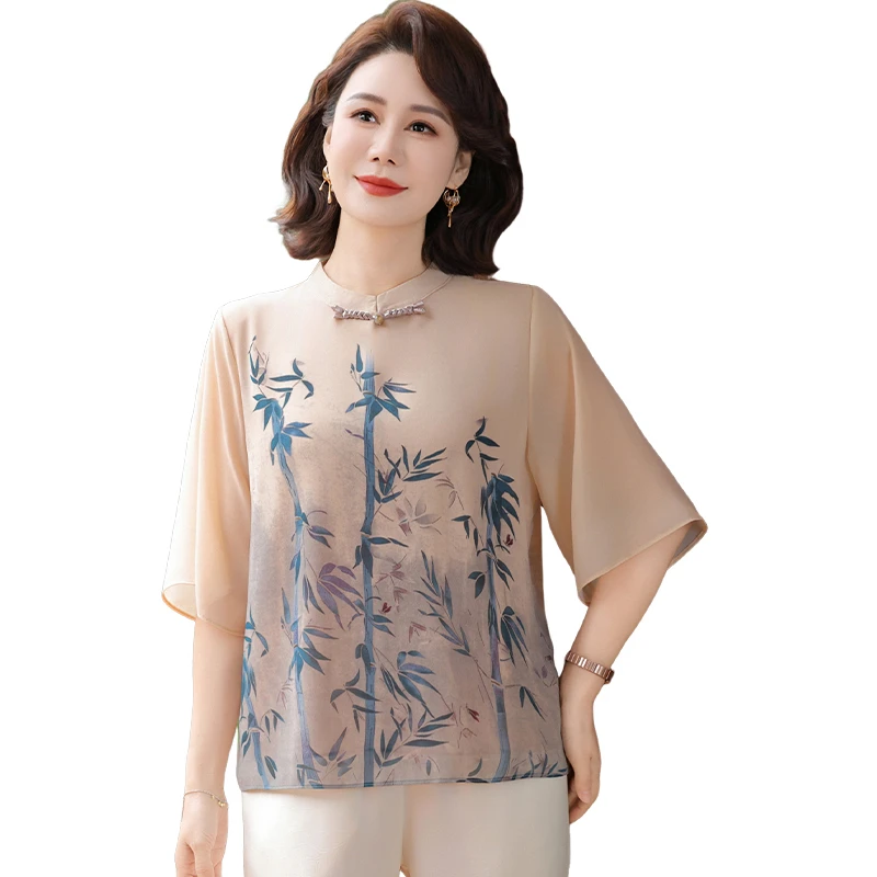 

Women Summer Casual Blouses Shirts New Arrival Chinese Style Vintage Floral Loose Female Short Sleeve Tops