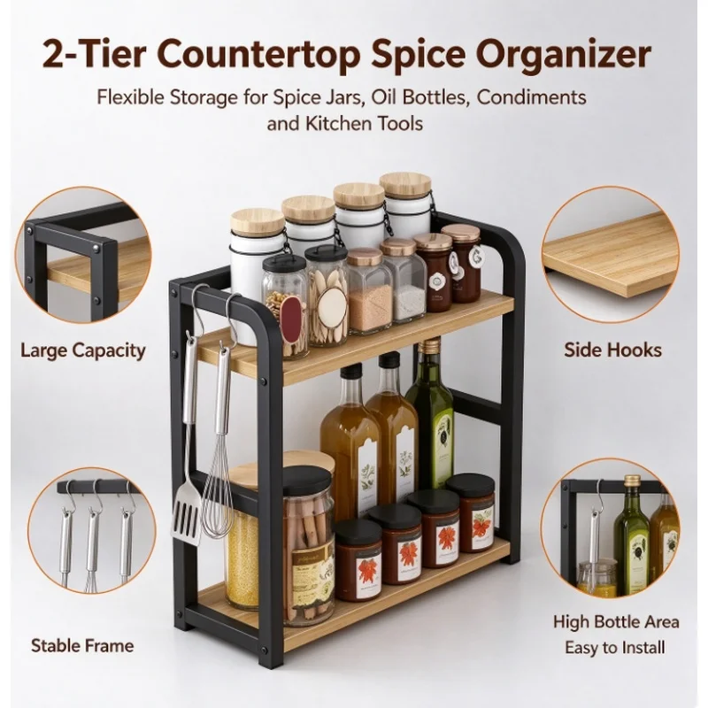 Stocking Stuffers Christmas Gift 2‑Tier Metal Countertop Shelf Space‑Saving Organizer Rustproof Kitchen Rack for Coffee Mugs