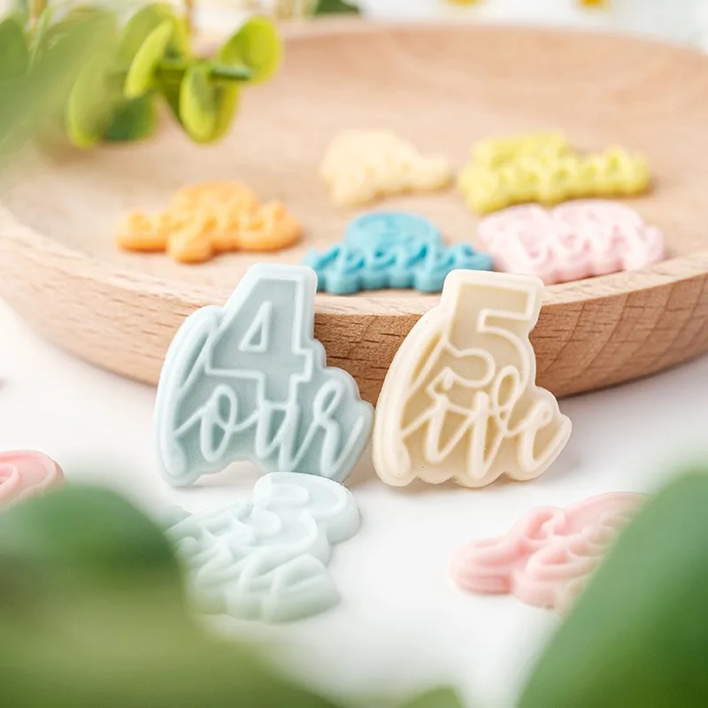 1-10 Number Cookie Cutter Acrylic English Letter Embossing Stamp Happy Birthday Cake Decoration Cute Dessert Baking Supplies