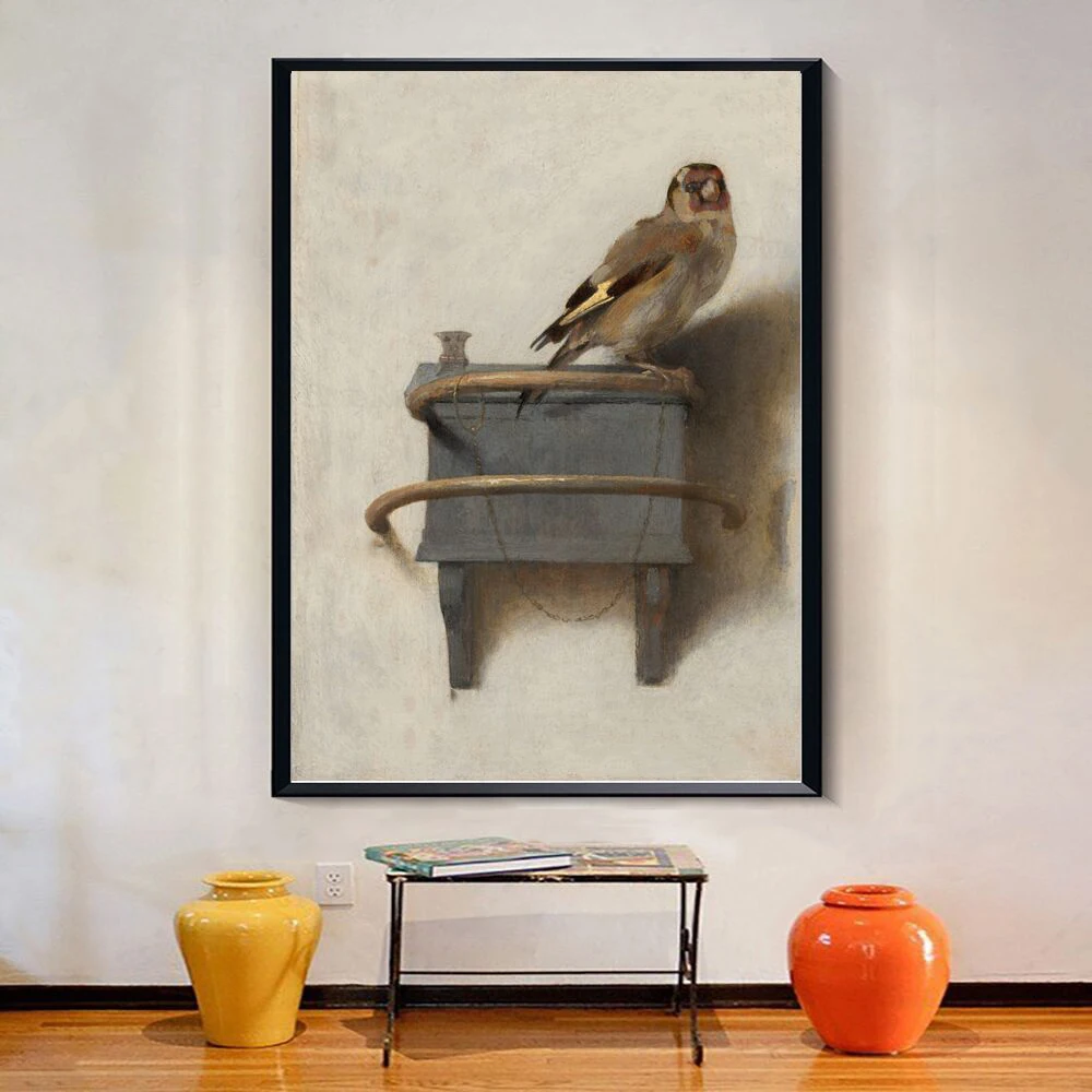 Canvas Painting Vintage Animal Bird Poster Carel Fabritius The Goldfinch Print Wall Art Pictures For Living Room Home Decoration