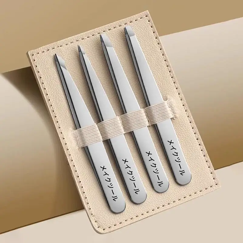 Multifunctional 4Pcs Tweezers Set Perfect For Eyebrow Hair Removal Splinter & Ingrown Hair Removal & More With Storage Bag