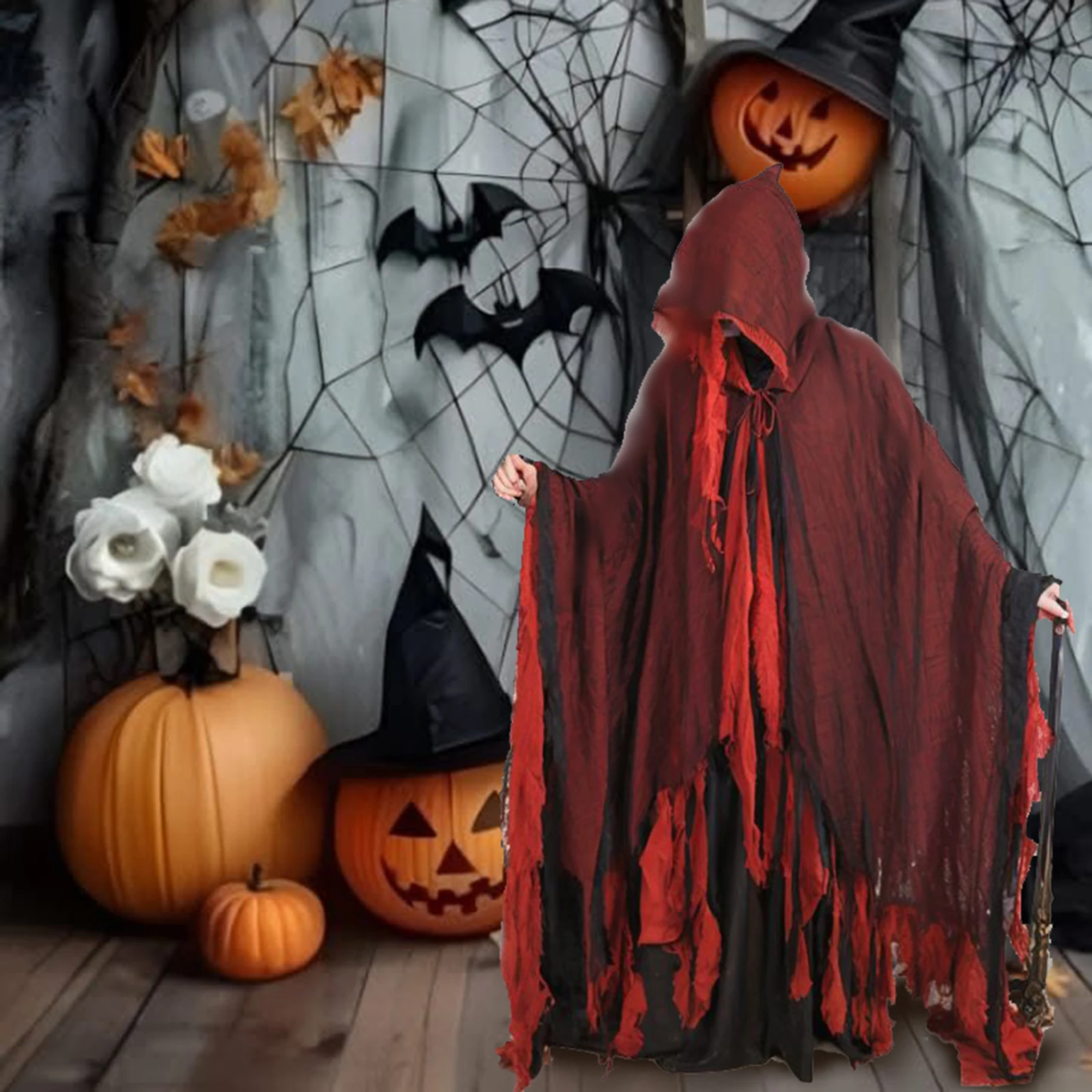 

Костюмы на Хэллоуин для взрослых, растрепанный плащ с капюшоном, мрачный жнец, халат/коса для косплея, наряды для вечеринок