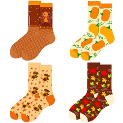 1 Pair Men's Socks Thanksgiving Day Turkey Pumpkin Novelty Cartoon Cotton Stockings for Women Street Sock Big Size Long Socks