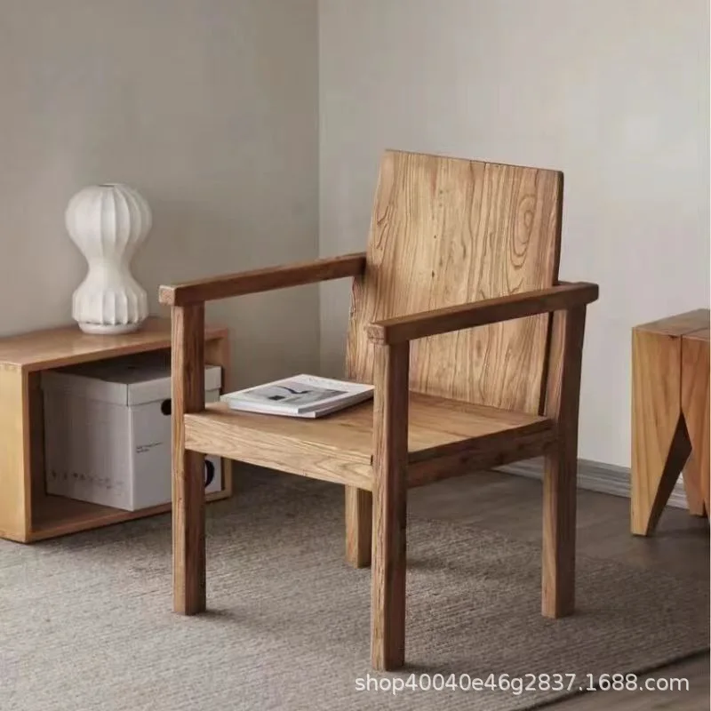 Solid wood reclining chair sub retro living room furniture leisure office chair old elm dining