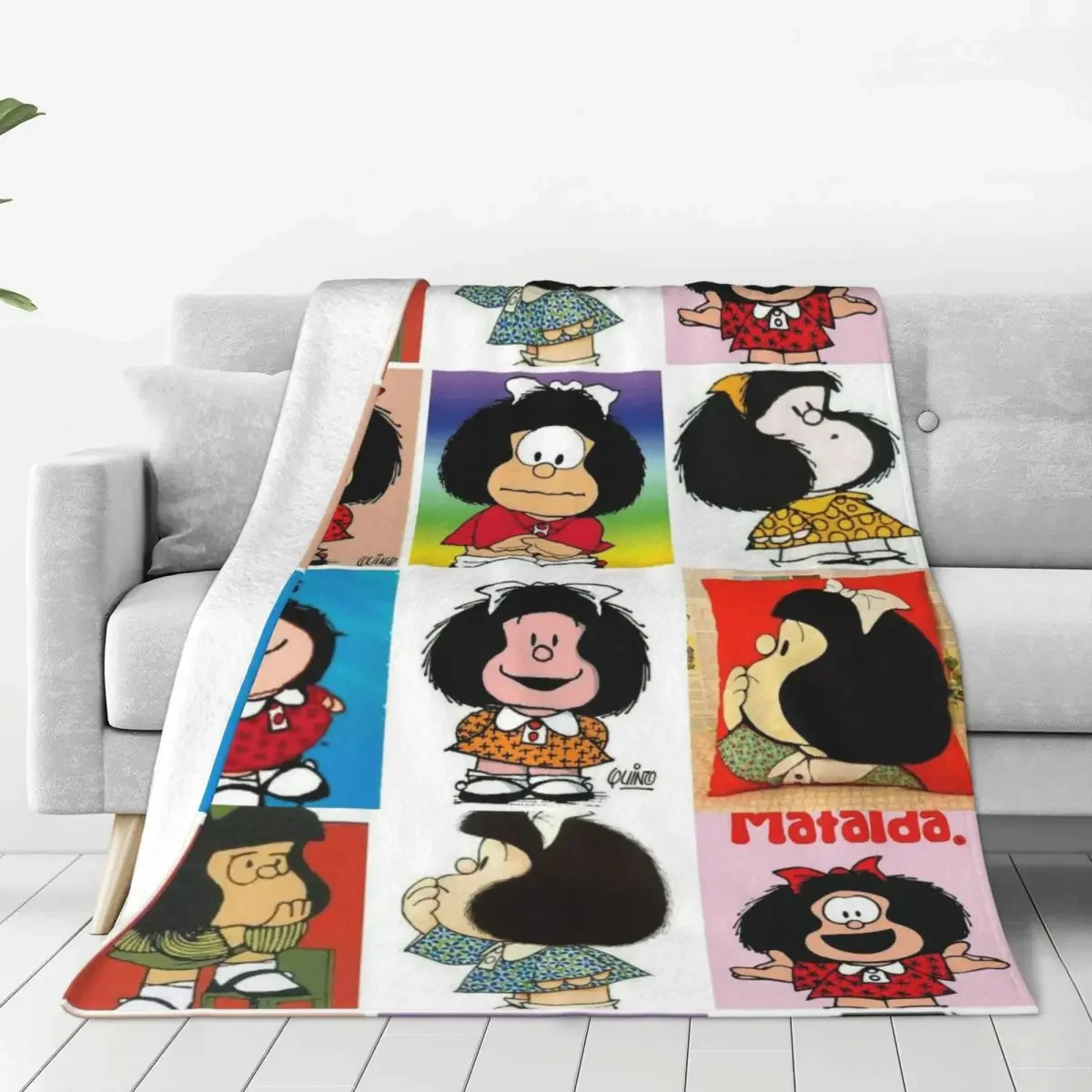 

Kawaii Mafalda Plush Blankets Cartoon Anime Awesome Throw Blankets for Home 200x150cm Plush Thin Quilt