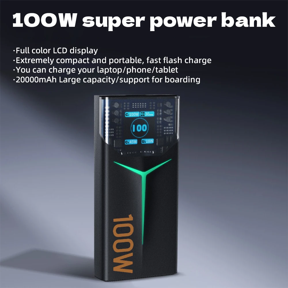 200W Power Bank 20000mah Full Color LCD Display Technology Style Lighting PD100W QC Phone Laptop Earphone Two Way Fast Charging