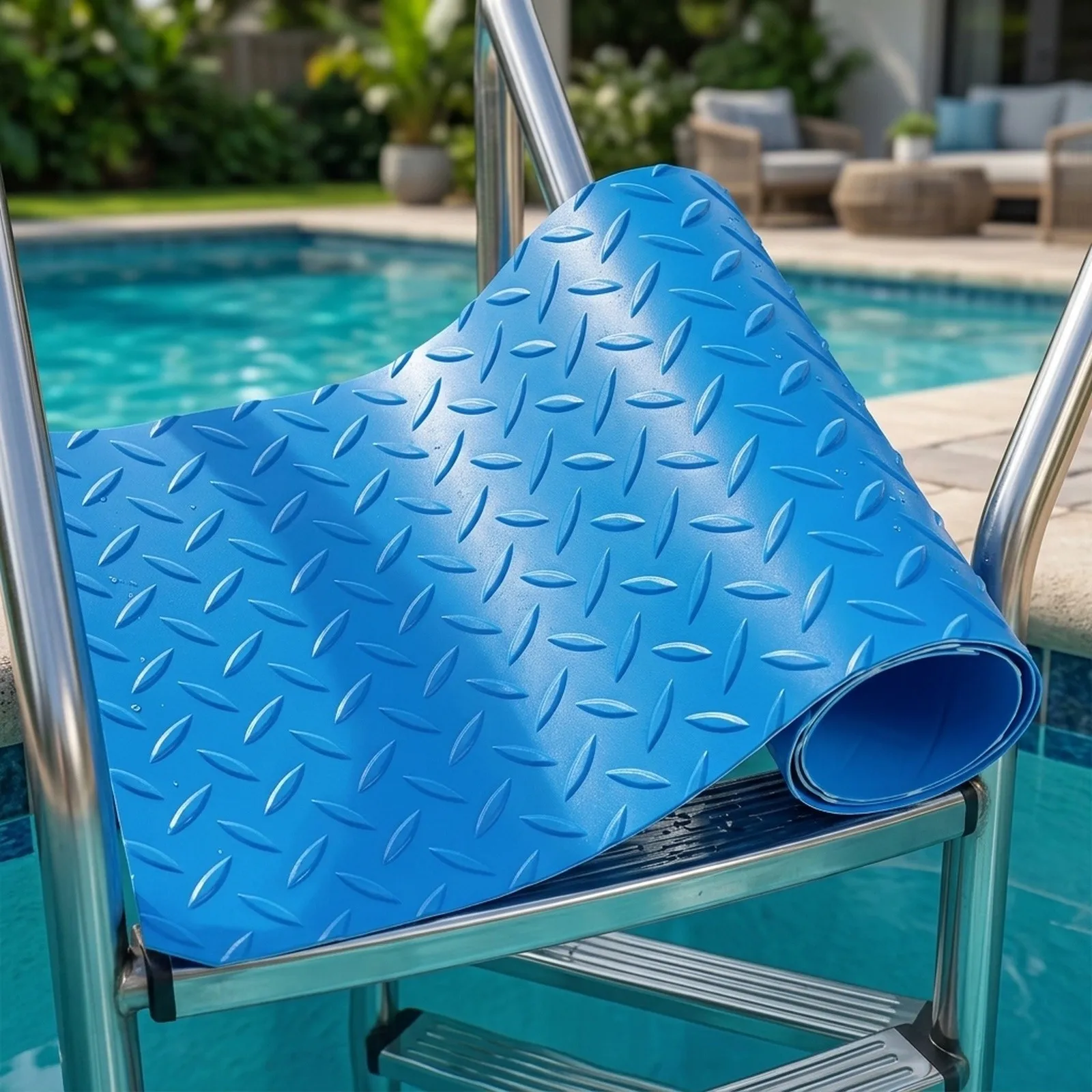 for Easy To Roll Up Non-Slip Pool Step Mat Non-Slip Texture Mat Anti-skid Performance Comfortable Stepping Non-slip Wavy Lines