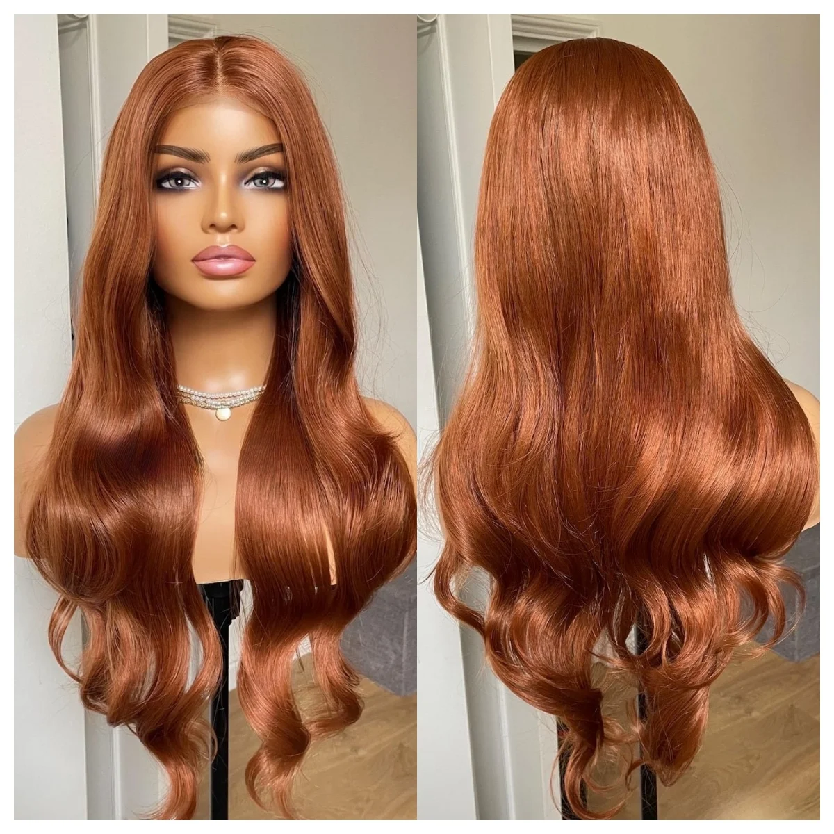 ジンジャーウィッグ　ボディウェーブ　レースフロントウィッグ　13x4 HD透明レースフロントウィッグ　接着剤不要　高密度合成ウィッグ　女性用かつら