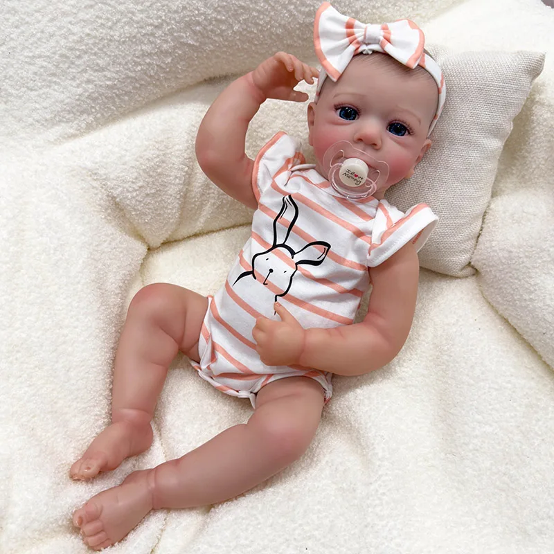 19inch Fecilia Newborn Baby Full Body Lifelike Doll Awake Reborn Baby Size 3D Skin Visible Veins Collectible Art Doll