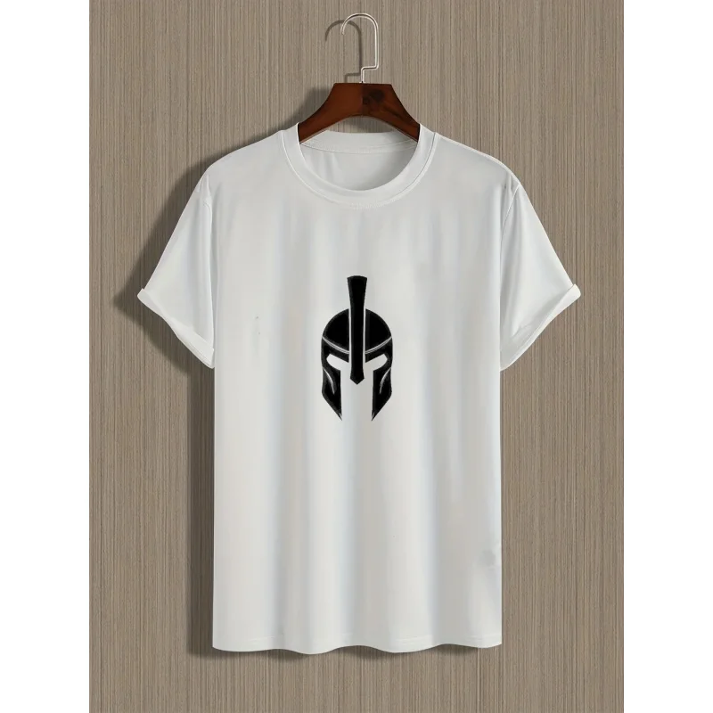 تي شيرت رجالي أسود مطبوع خوذة يونانية تصميم قطن عالي الجودة 180 جرام