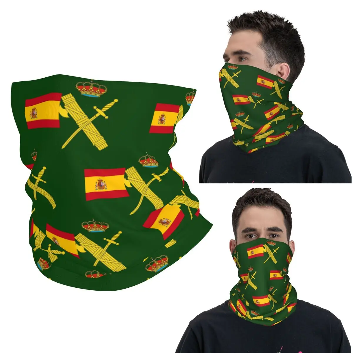 

Spain Flag Plus Emblem Civil Guard Bandana Neck Cover Printed Wrap Scarf Multi-use Face Mask Hiking Fishing